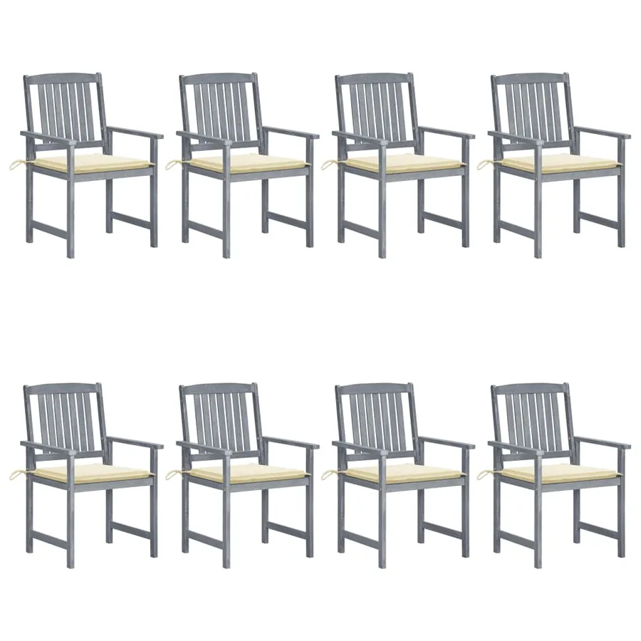Chaises de jardin et coussins lot de 8 Bois acacia solide Gris