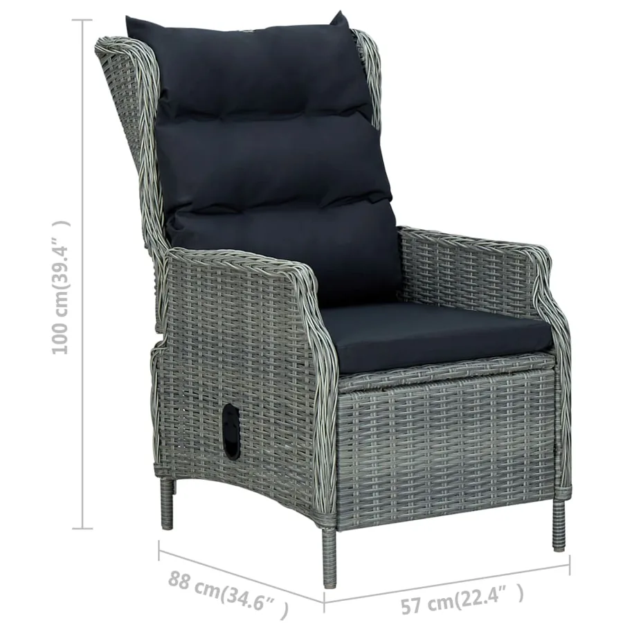 Chaise inclinable de jardin tabouret Résine tressée Gris clair - 13