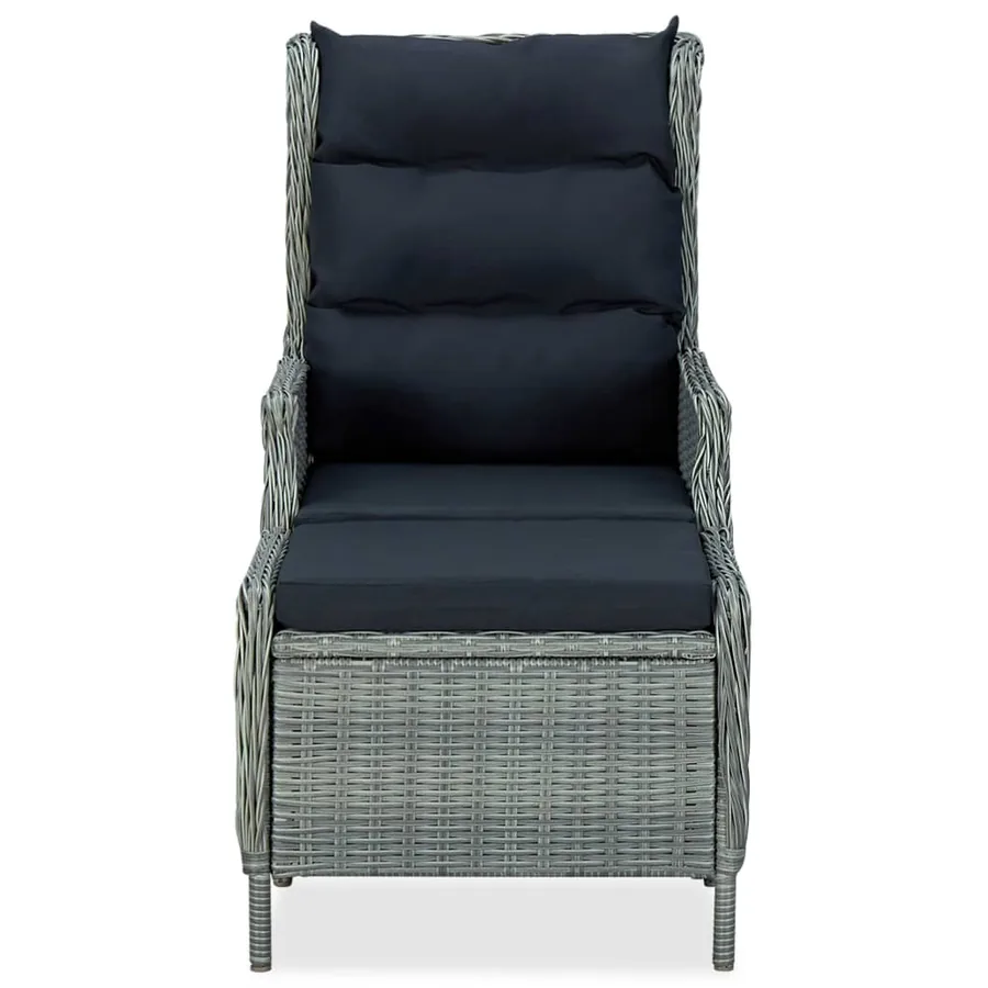 Chaise inclinable de jardin tabouret Résine tressée Gris clair - 2