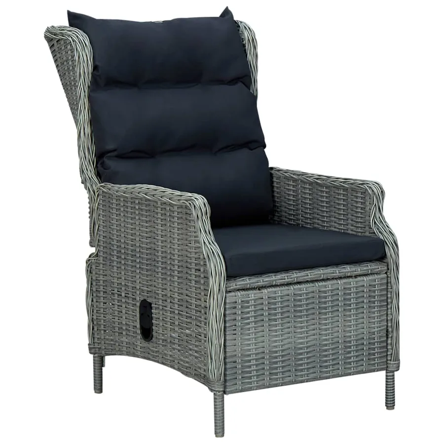 Chaise inclinable de jardin tabouret Résine tressée Gris clair - 4