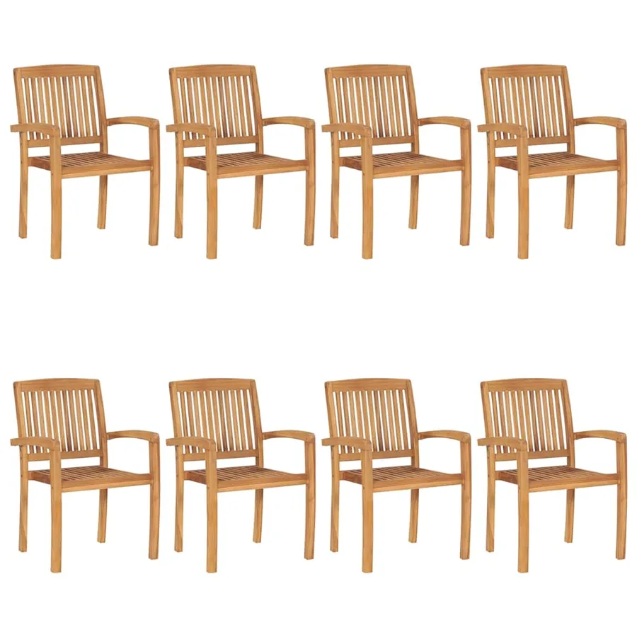 Chaises de jardin empilables avec coussins lot de 8 Teck solide - 2