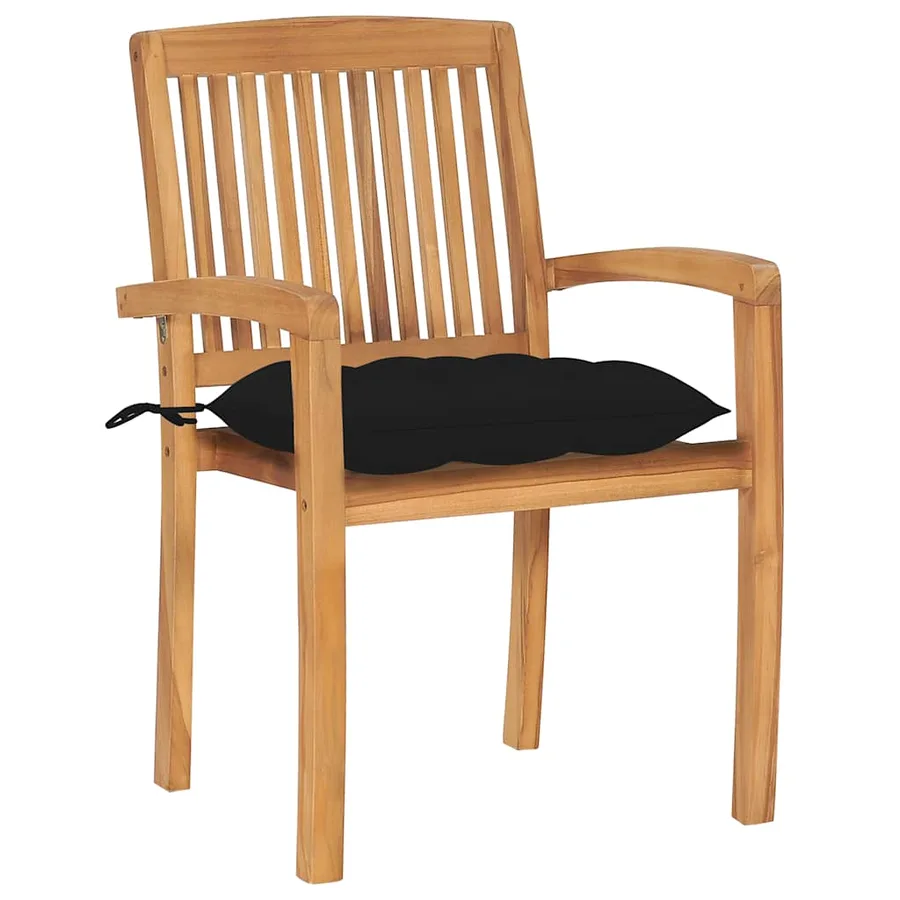 Chaises de jardin empilables avec coussins lot de 8 Teck solide - 3