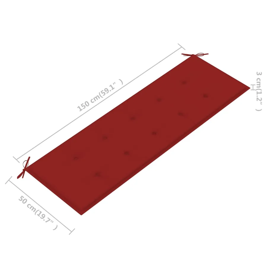 Banc de jardin avec coussin rouge 150 cm Bois de teck massif - 9