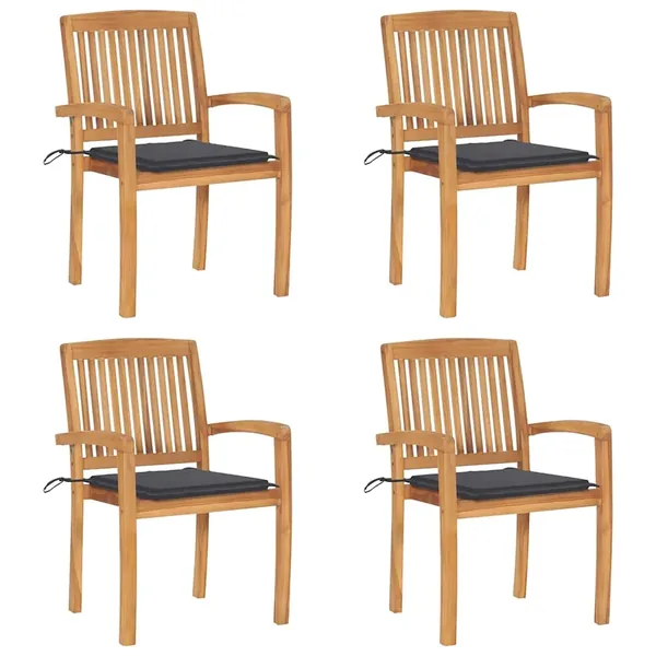 Chaises de jardin empilables avec coussins lot de 4 Teck solide
