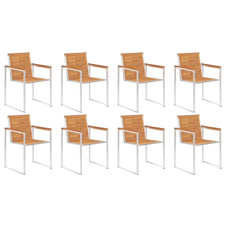 Chaises de jardin lot de 8 Bois d'acacia et acier inoxydable
