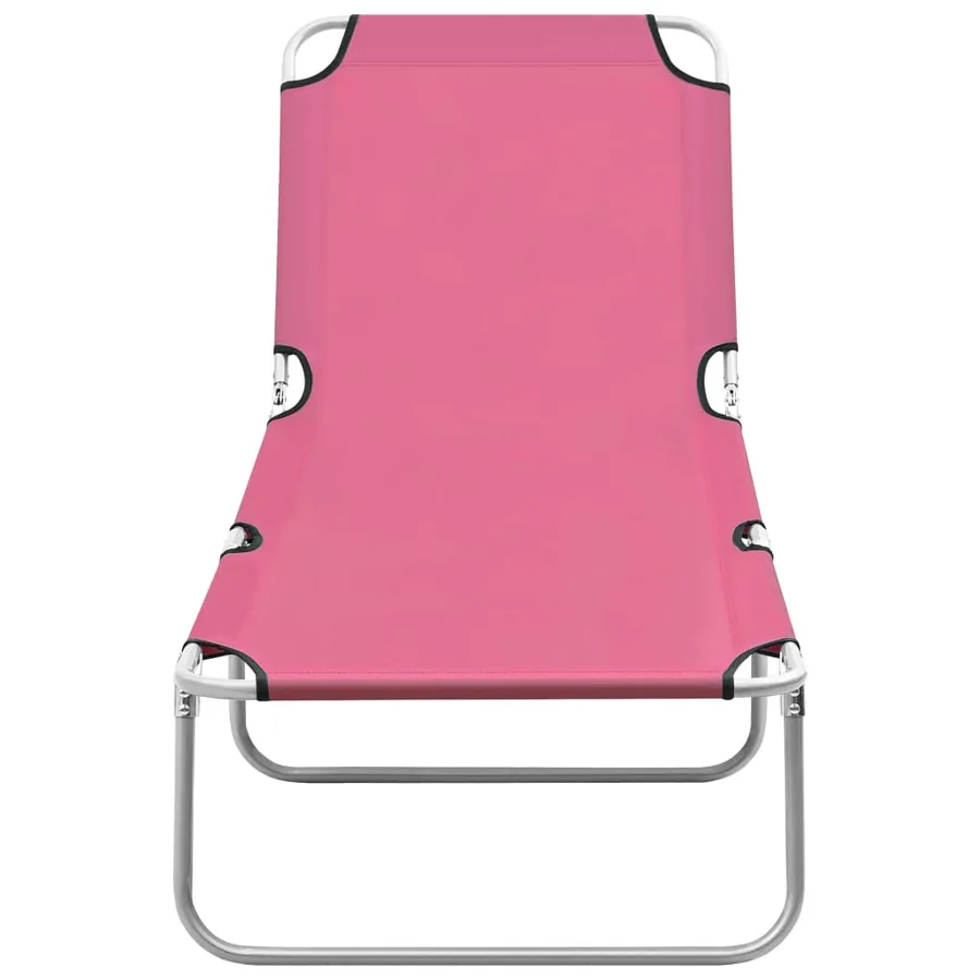 Chaise longue pliable acier et tissu rose - 2