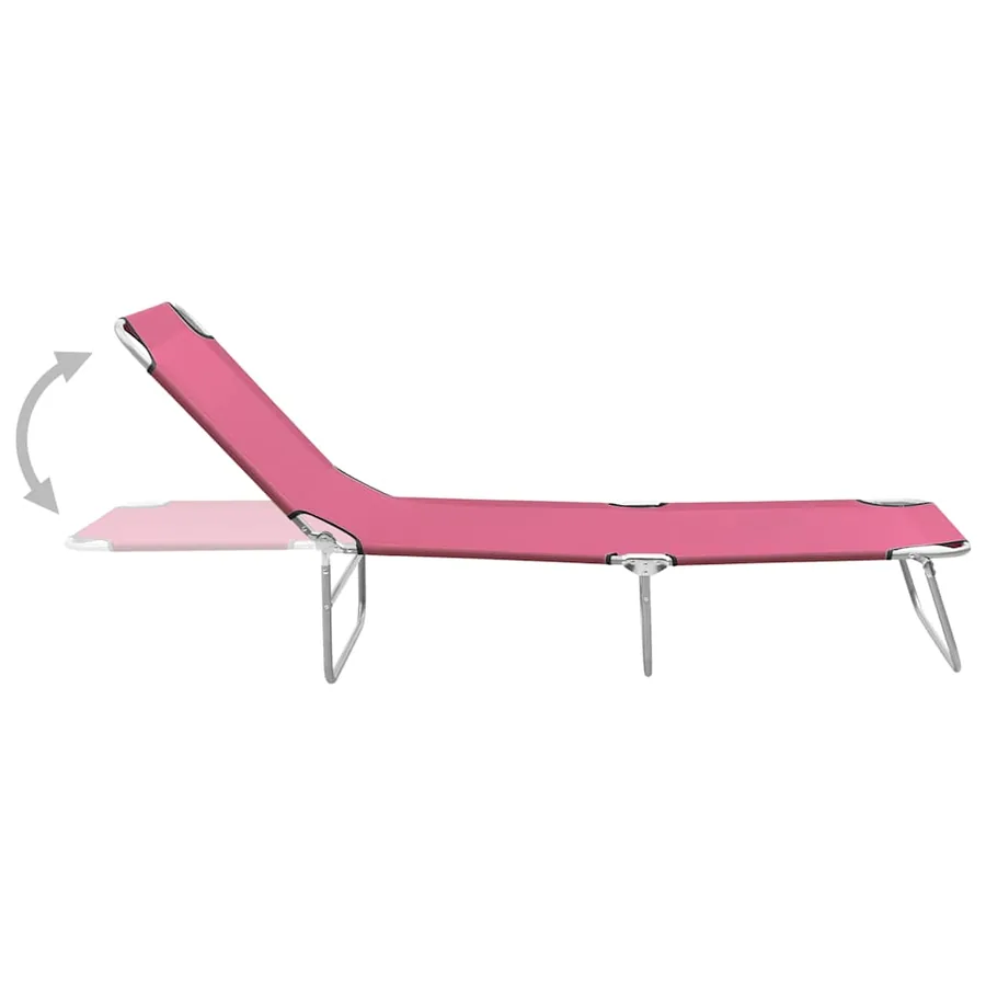 Chaise longue pliable acier et tissu rose - 3