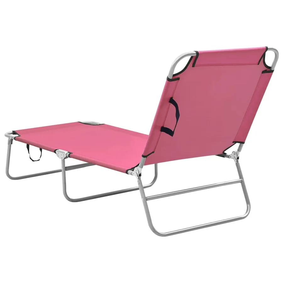 Chaise longue pliable acier et tissu rose - 4