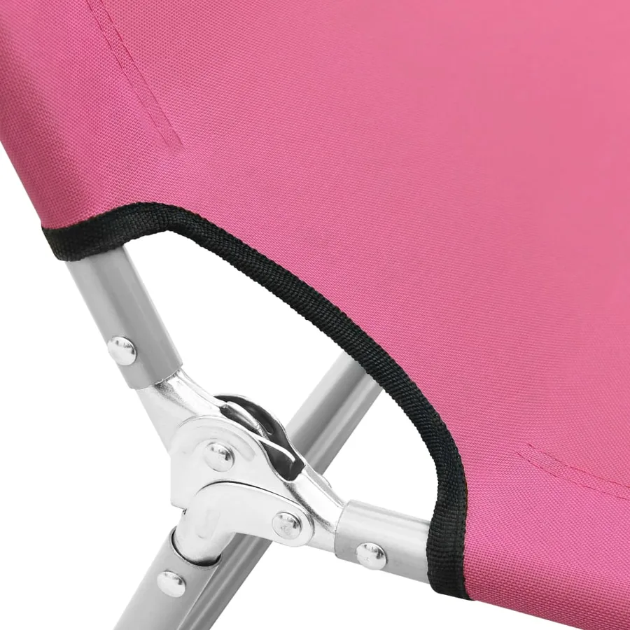 Chaise longue pliable acier et tissu rose - 6
