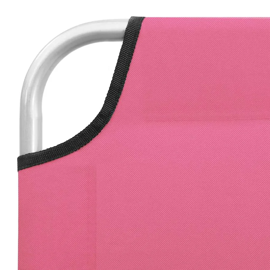 Chaise longue pliable acier et tissu rose - 7