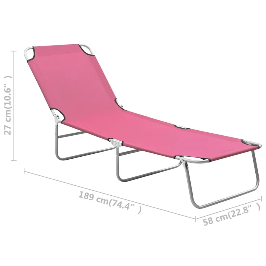 Chaise longue pliable acier et tissu rose - 8
