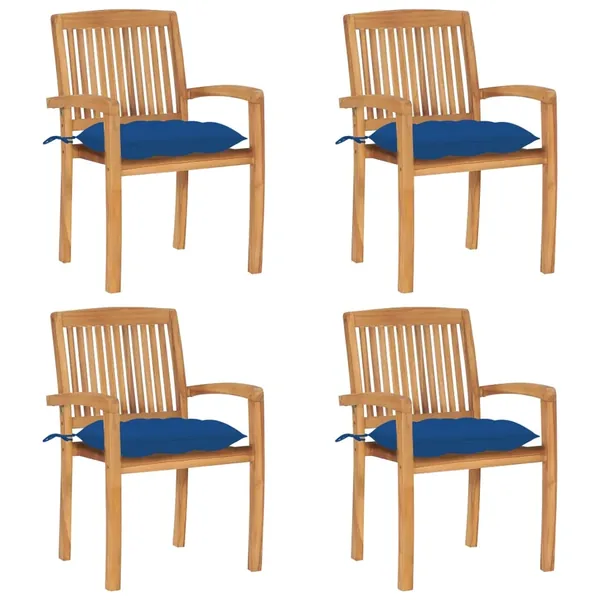 Chaises de jardin empilables avec coussins lot de 4 Teck solide