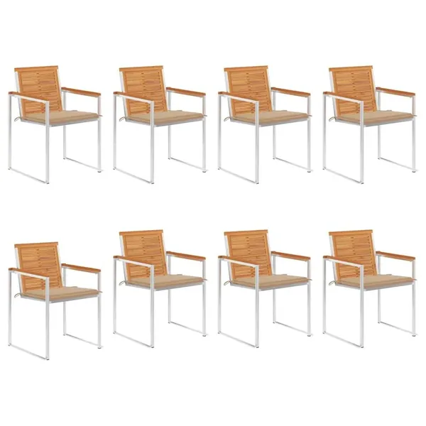 Chaises de jardin lot de 8 avec coussins Bois d'acacia solide