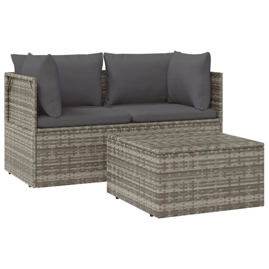 Salon de jardin 3 pcs avec coussins Gris Résine tressée - 2