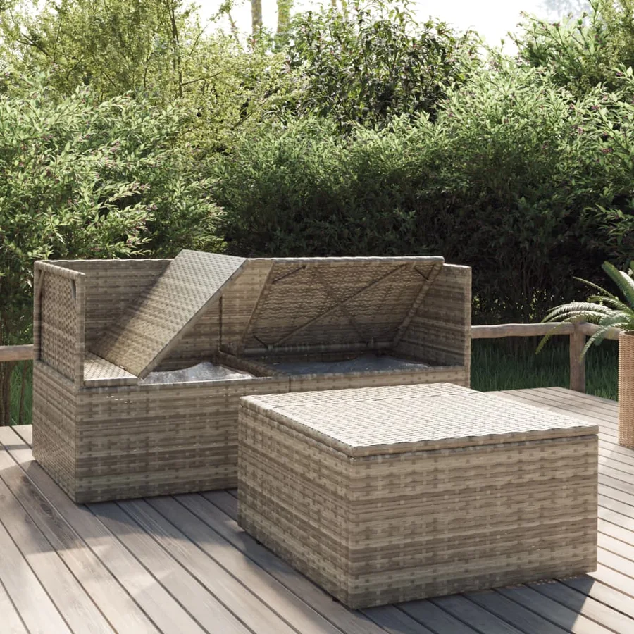 Salon de jardin 3 pcs avec coussins Gris Résine tressée - 3