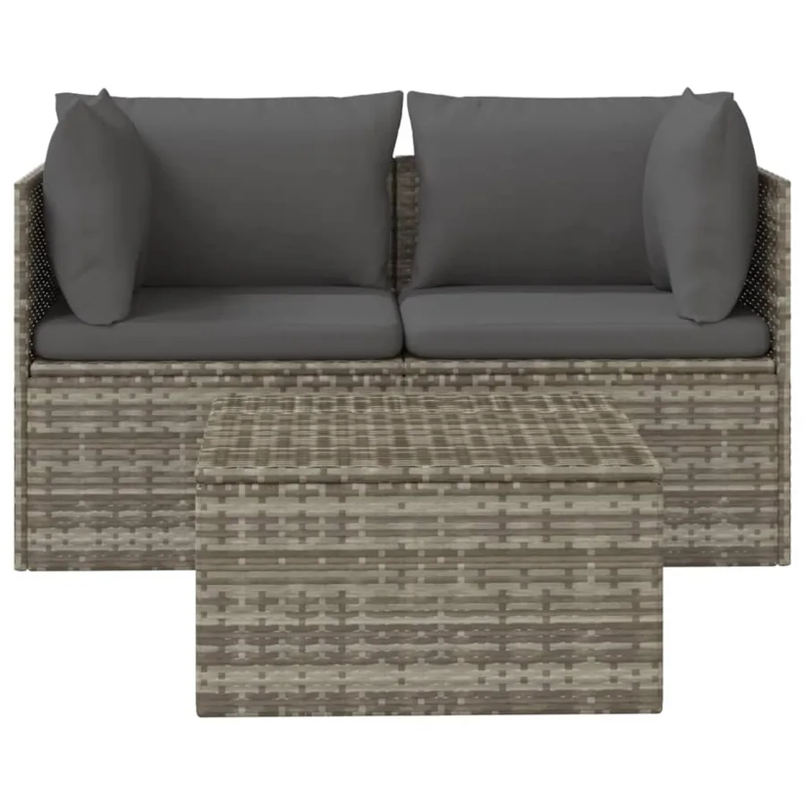 Salon de jardin 3 pcs avec coussins Gris Résine tressée - 4
