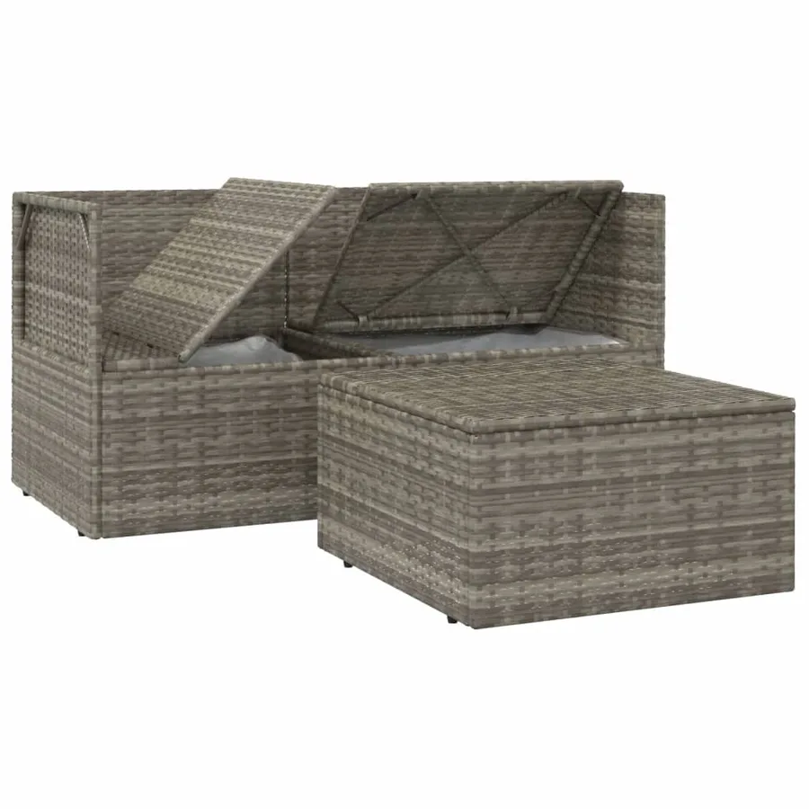 Salon de jardin 3 pcs avec coussins Gris Résine tressée - 7