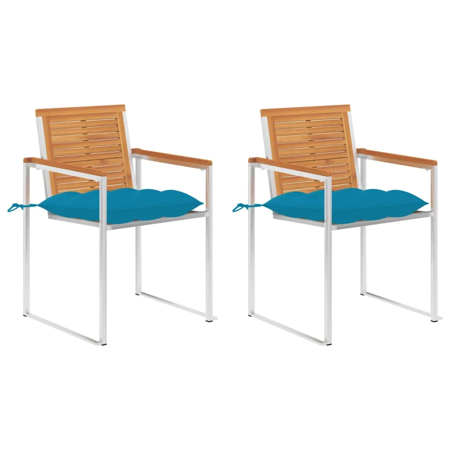 Chaises de jardin avec coussins lot de 2 Acacia solide et acier