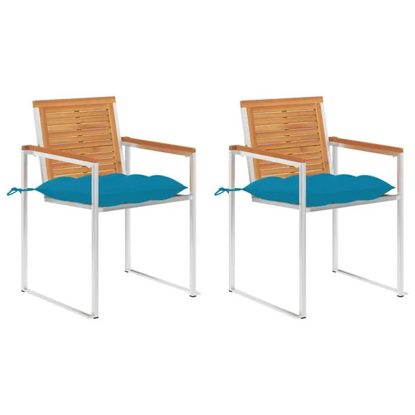 Chaises de jardin avec coussins lot de 2 Acacia solide et acier