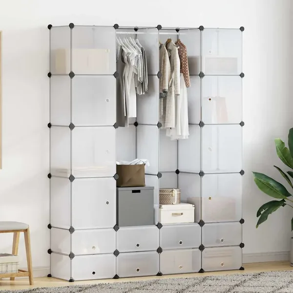 Cabinet modulable avec 18 compartiments blanc 37x146x180,5 cm