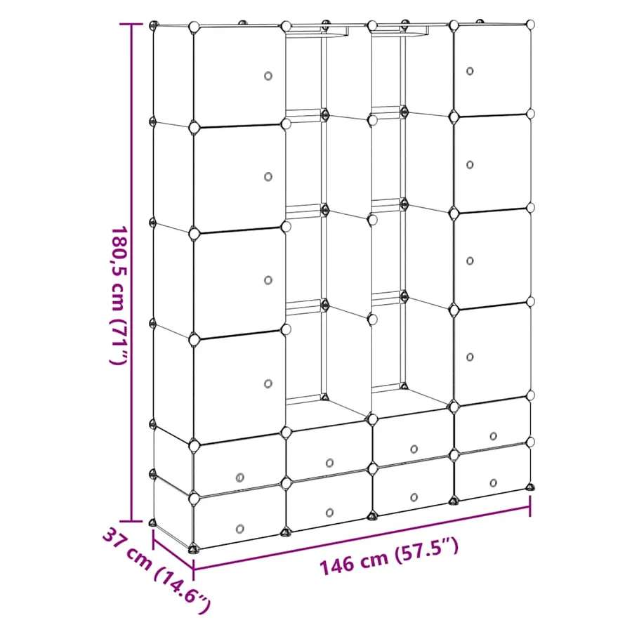 Cabinet modulable avec 18 compartiments blanc 37x146x180,5 cm - 8