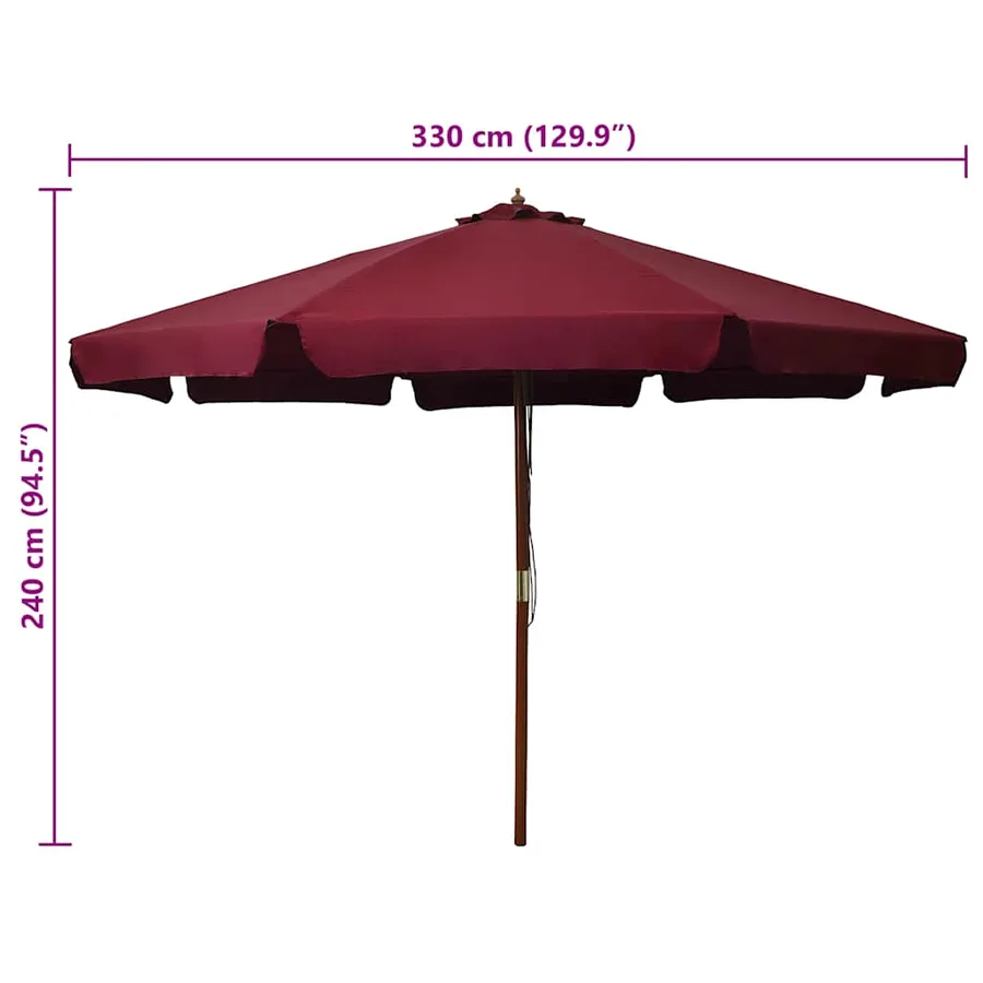 Parasol d'extérieur avec mât en bois 330 cm Bordeaux - 5