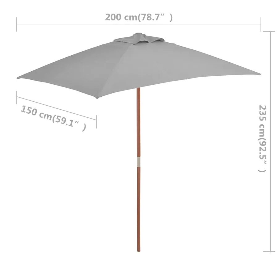 Parasol d'extérieur avec mât en bois 150x200 cm anthracite - 11