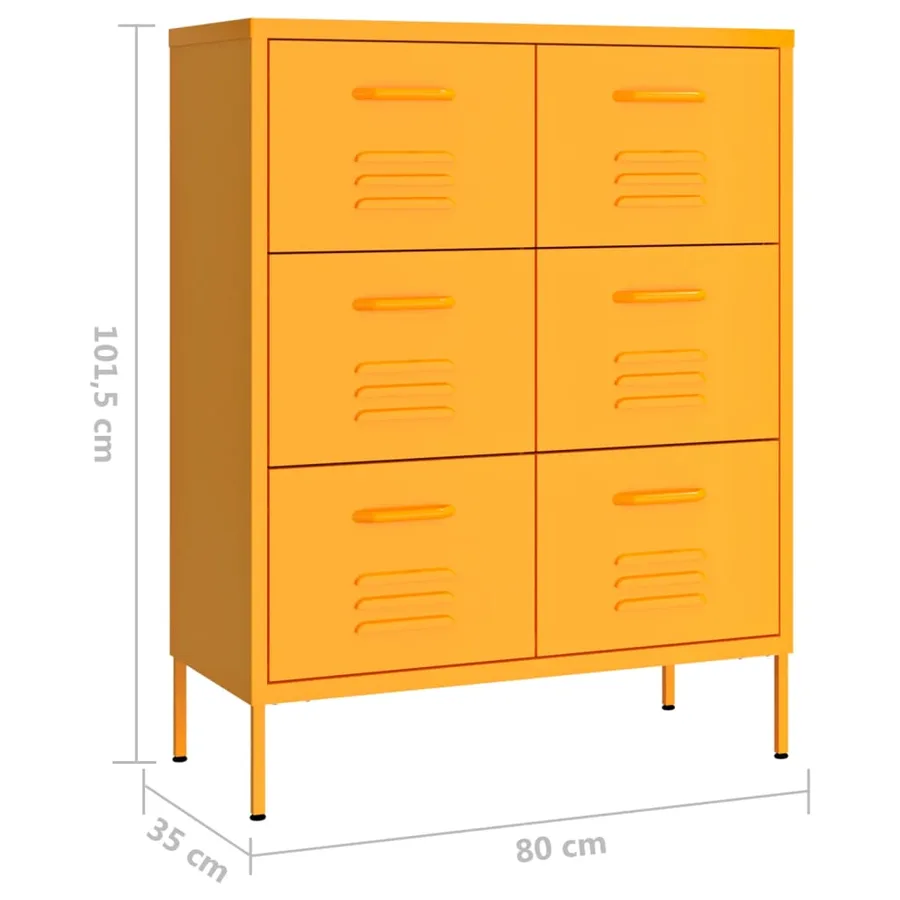 Armoire à tiroirs Jaune moutarde 80x35x101,5 cm Acier - 9