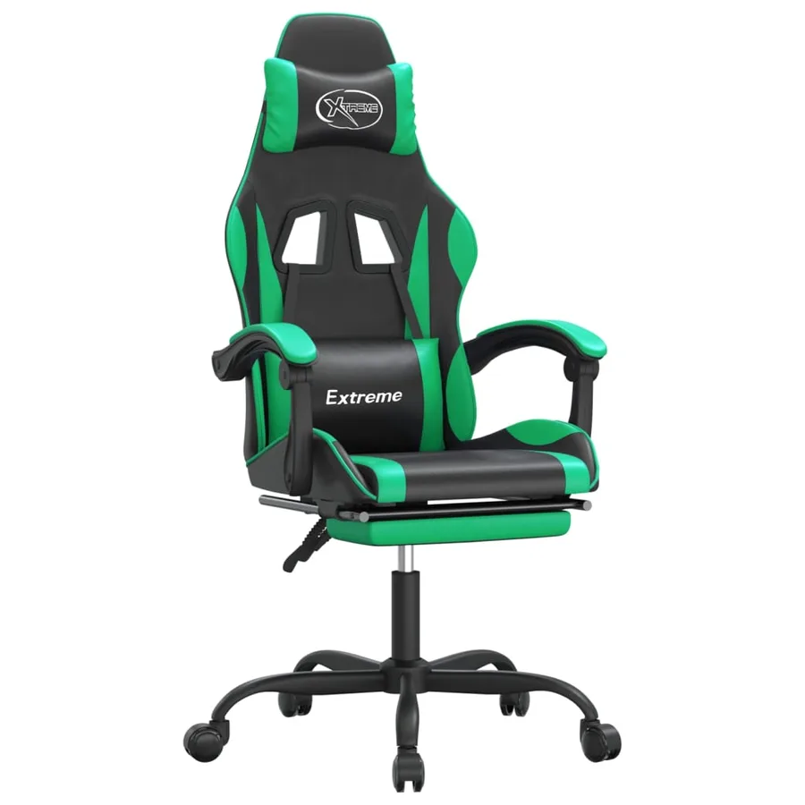 Chaise de jeu pivotante et repose-pied Noir et vert Similicuir - 2