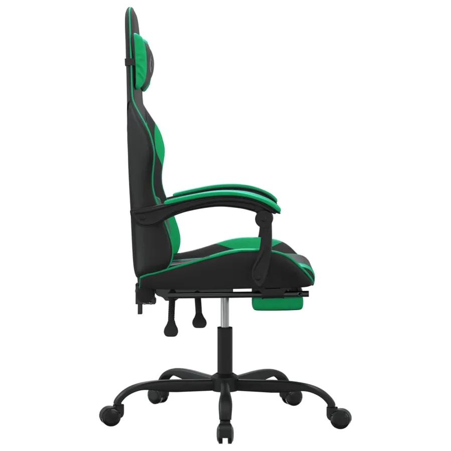 Chaise de jeu pivotante et repose-pied Noir et vert Similicuir - 4