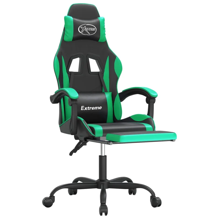Chaise de jeu pivotante et repose-pied Noir et vert Similicuir - 6