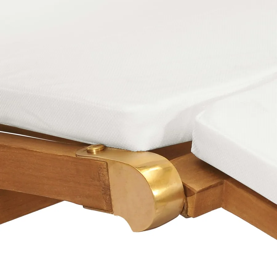 Chaise longue avec coussin Blanc crème Bois de teck solide - 7