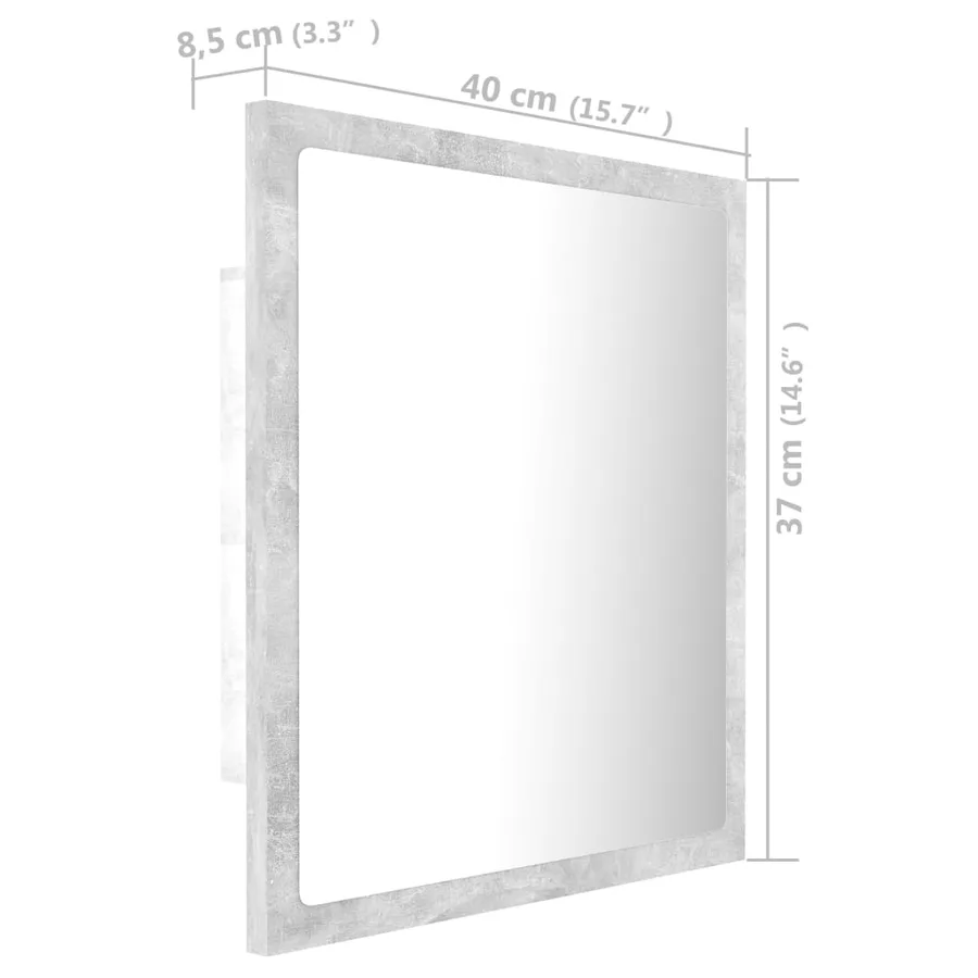 Miroir à LED de salle de bain Gris béton 40x8,5x37 cm Acrylique - 15