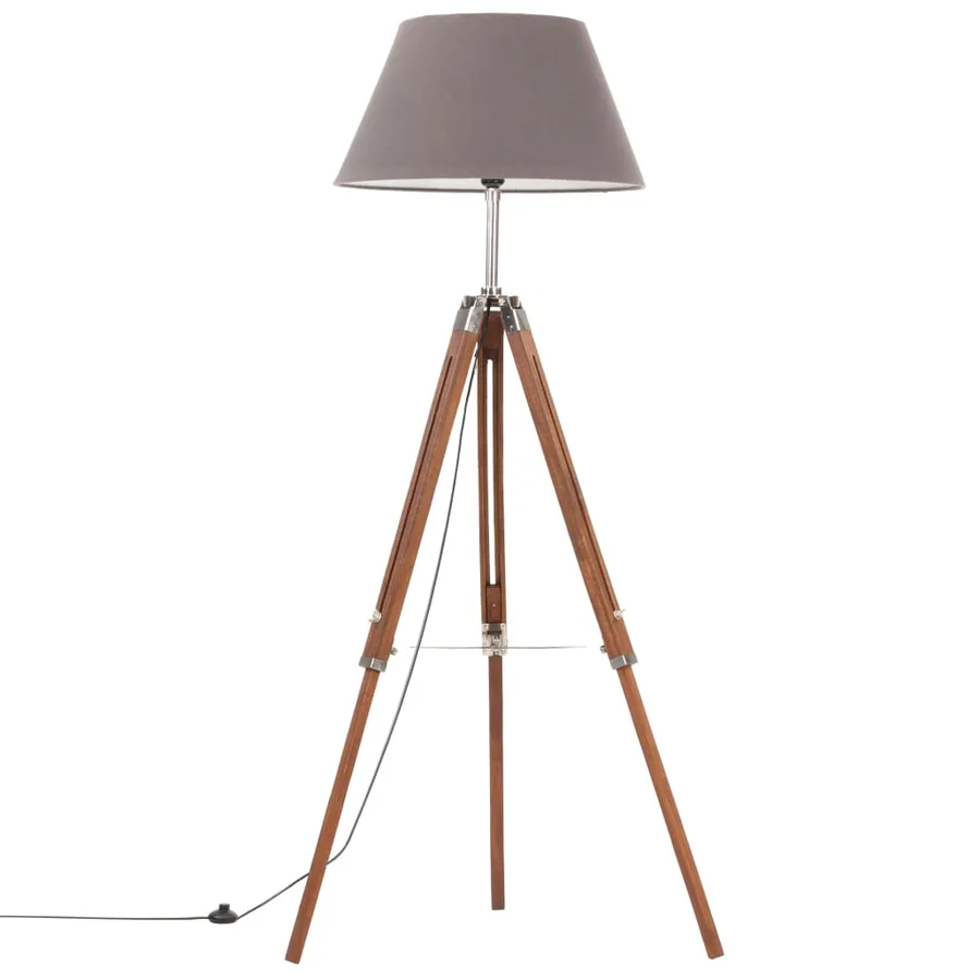 Lampadaire à trépied Marron miel et gris Bois de teck 141 cm - 2