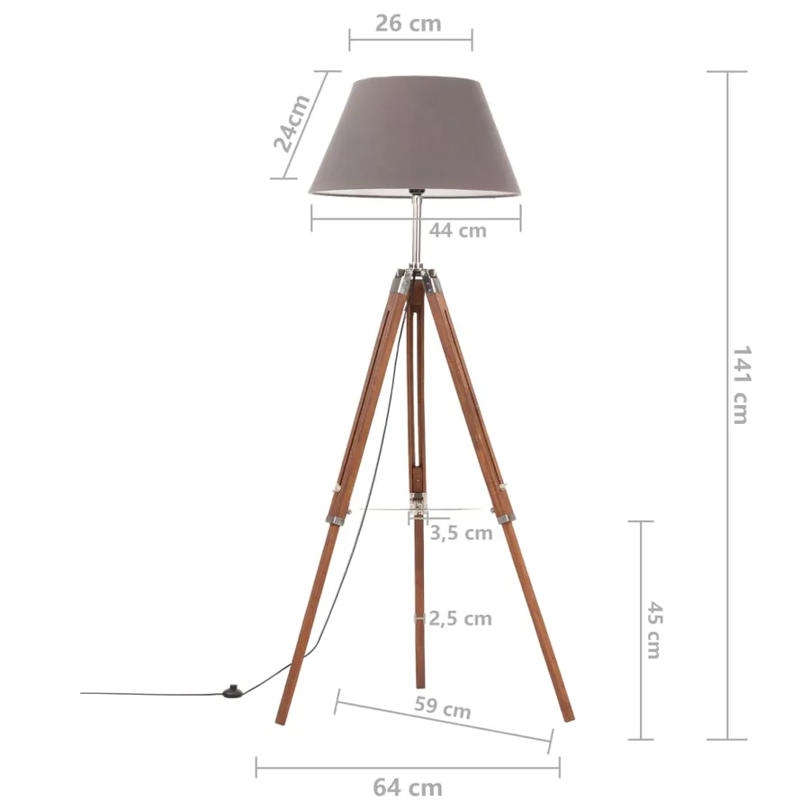 Lampadaire à trépied Marron miel et gris Bois de teck 141 cm - 9