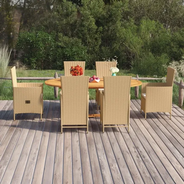 Ensemble à manger de jardin 7 pcs Résine tressée Beige