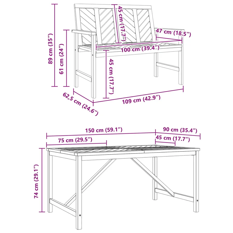 Ensemble de salle à manger pour jardin 3 pc Marron - 11