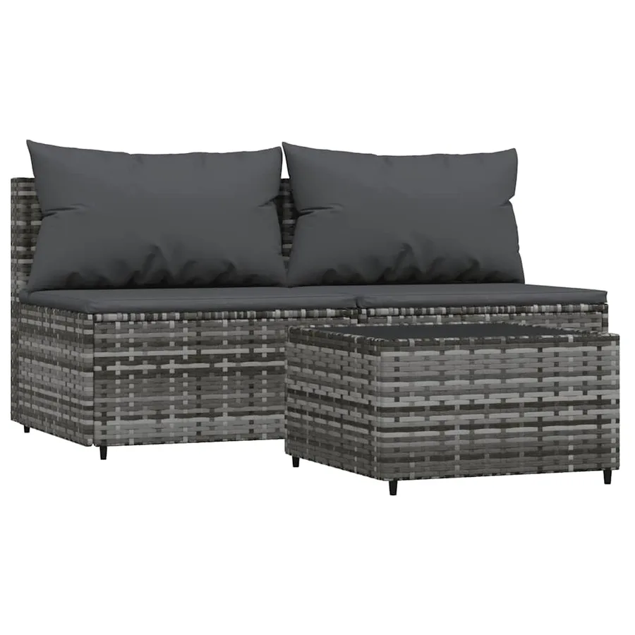 Salon de jardin 3 pcs avec coussins Gris Résine tressée - 2