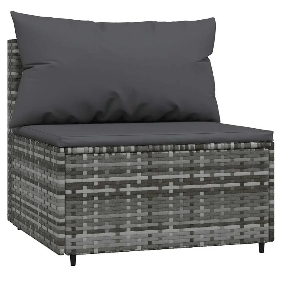 Salon de jardin 3 pcs avec coussins Gris Résine tressée - 4