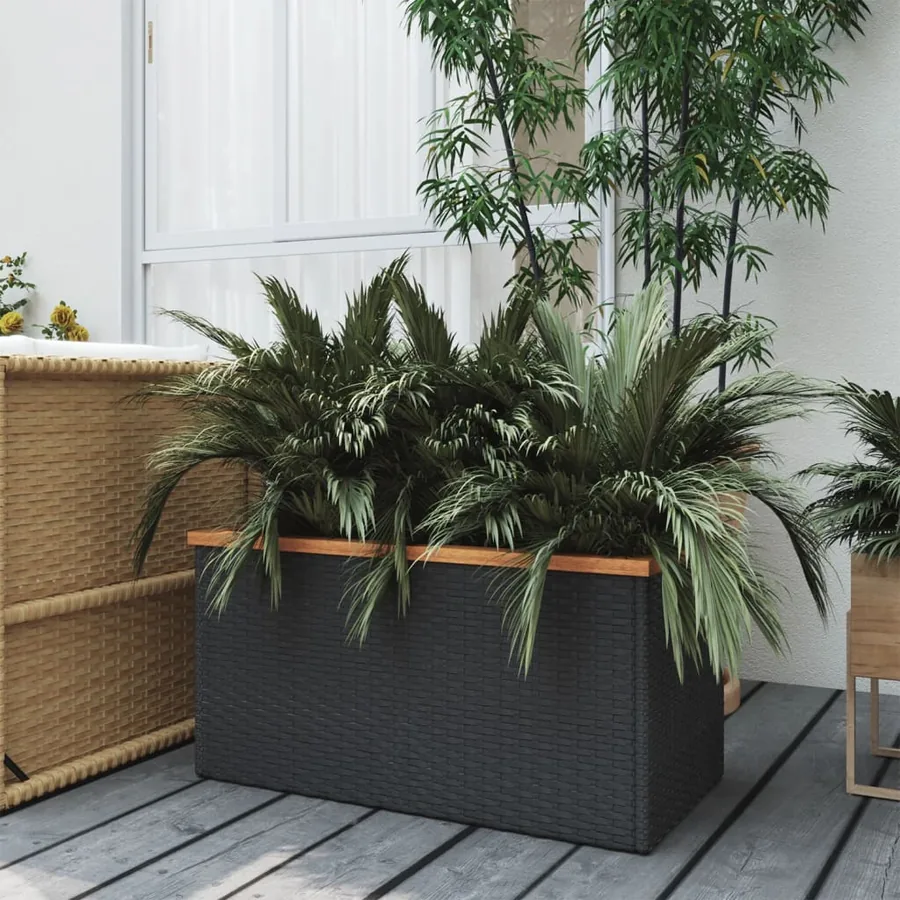 Jardinière noir 80x40x40 cm résine tressée