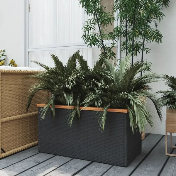 Jardinière noir 80x40x40 cm résine tressée