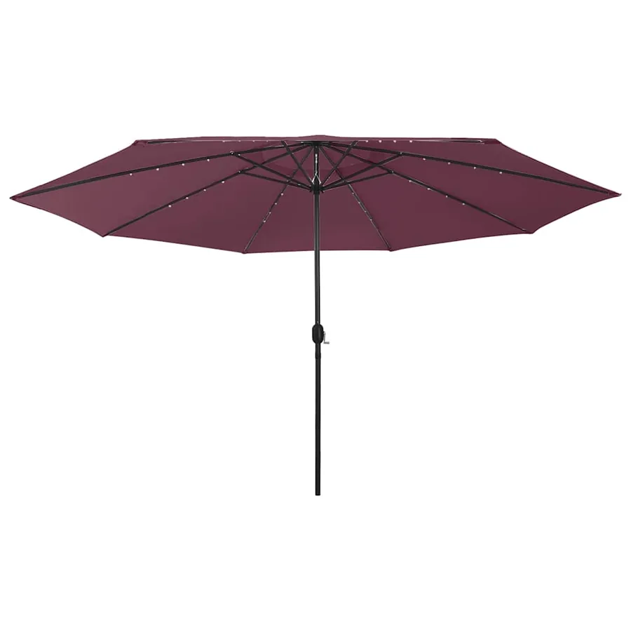 Parasol de jardin avec lumières LED mât en métal rouge bordeaux