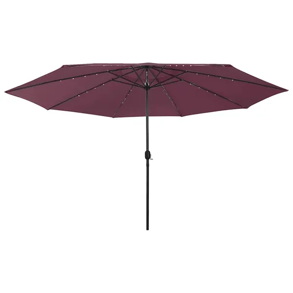Parasol de jardin avec lumières LED mât en métal rouge bordeaux