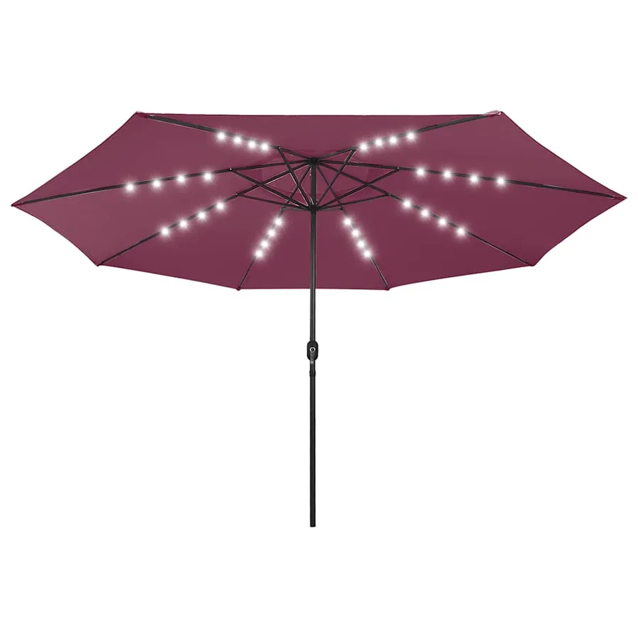 Parasol de jardin avec lumières LED mât en métal rouge bordeaux - 2