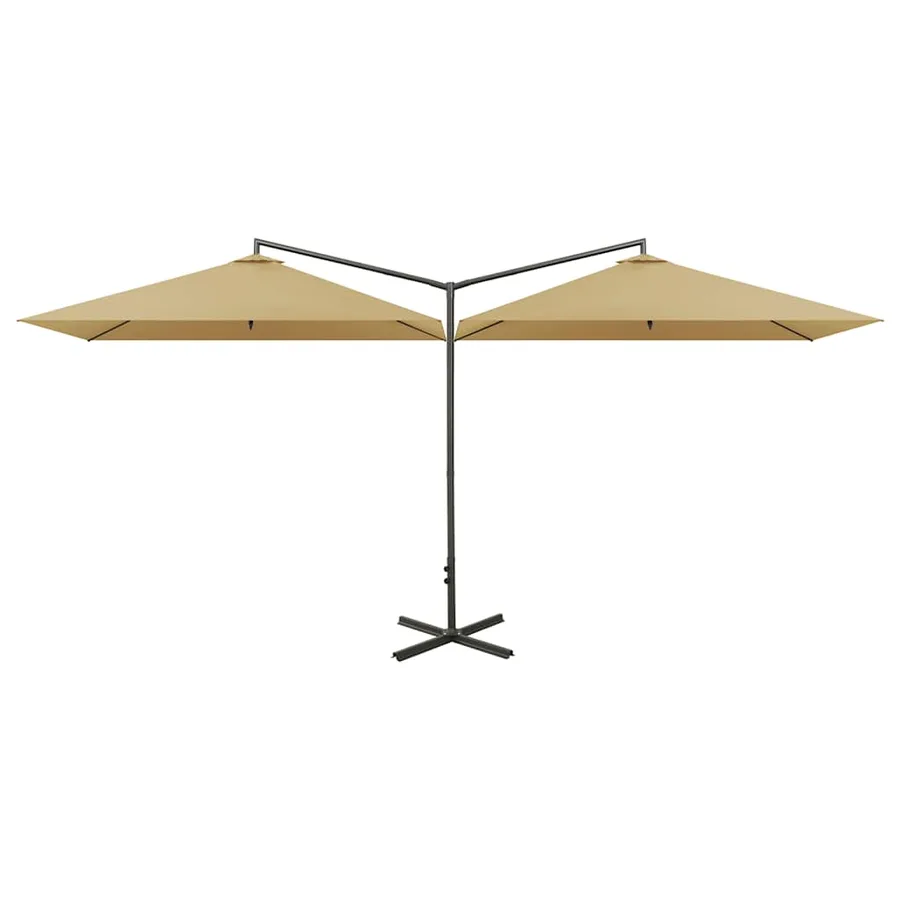Parasol de jardin double avec mât en acier taupe 600x300 cm - 2