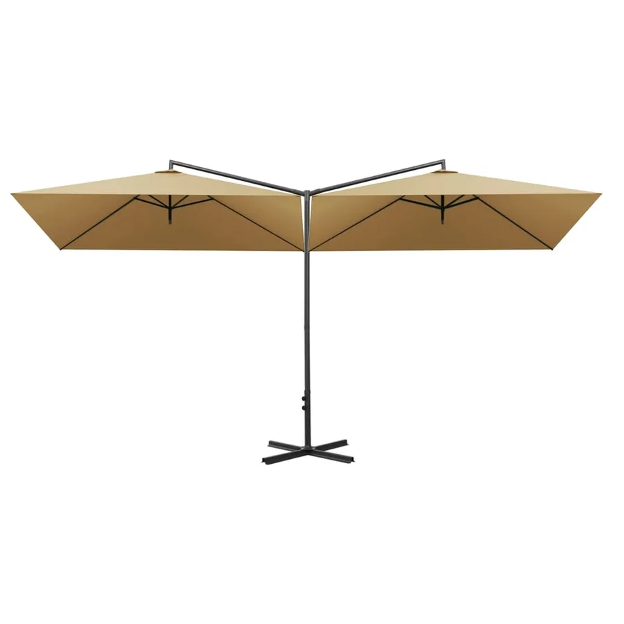 Parasol de jardin double avec mât en acier taupe 600x300 cm - 3