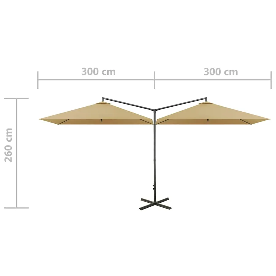 Parasol de jardin double avec mât en acier taupe 600x300 cm - 8