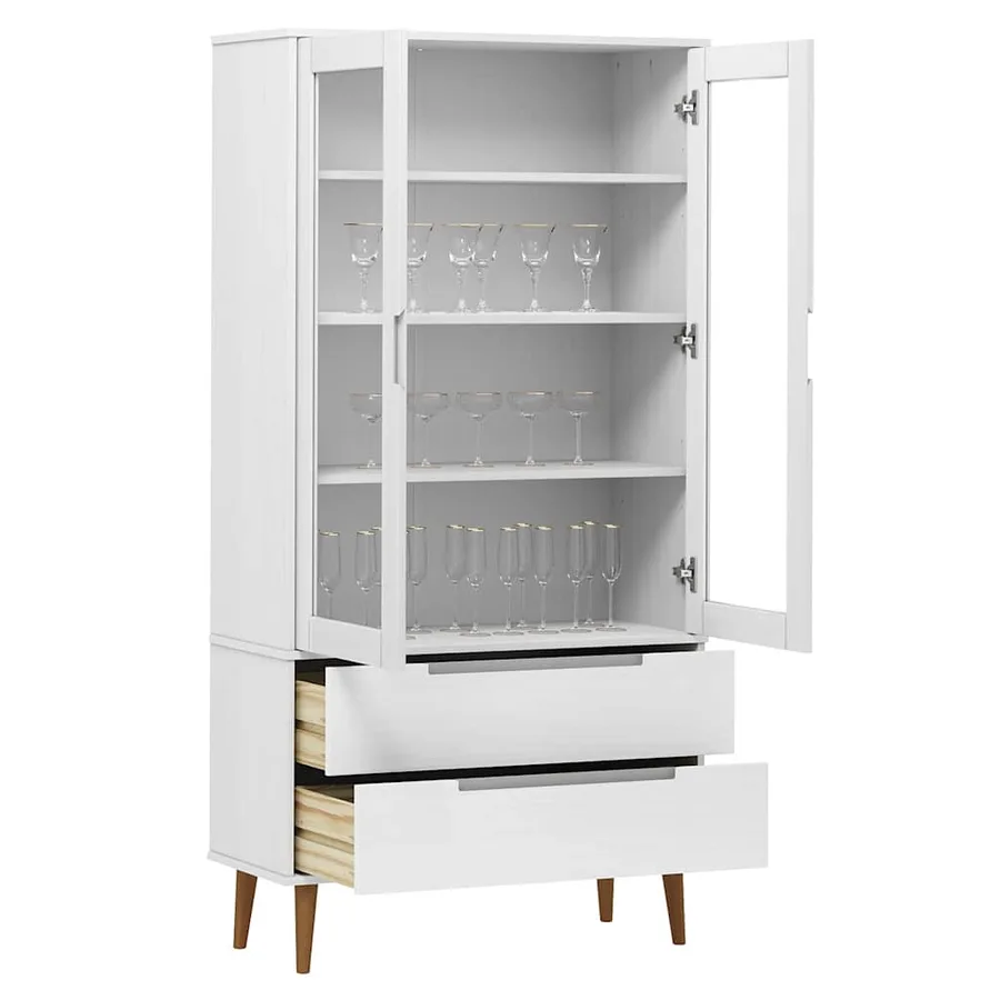 Armoire à vitrine MOLDE Blanc 90x35x175 cm Bois de pin massif - 3