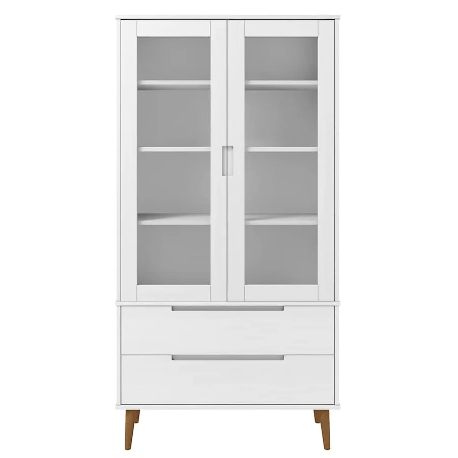 Armoire à vitrine MOLDE Blanc 90x35x175 cm Bois de pin massif - 4