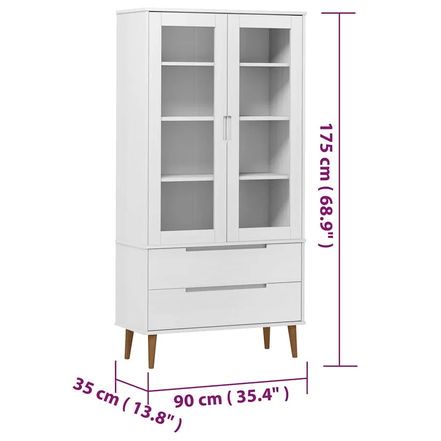 Armoire à vitrine MOLDE Blanc 90x35x175 cm Bois de pin massif - 8